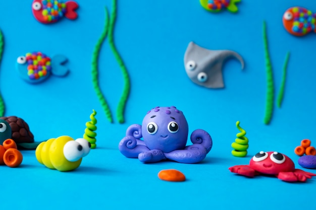 Free photo sea animals play dough background