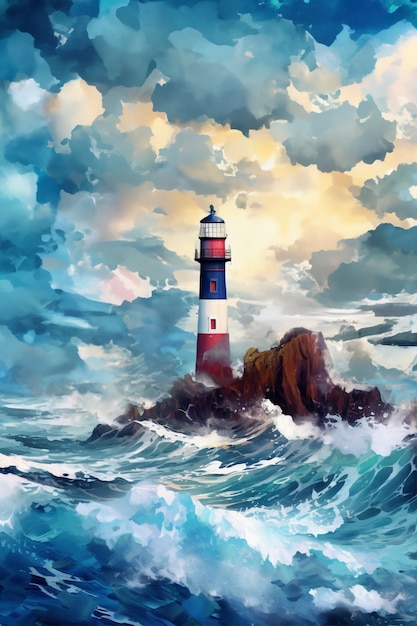 Free Photo sea landscape with digital art style