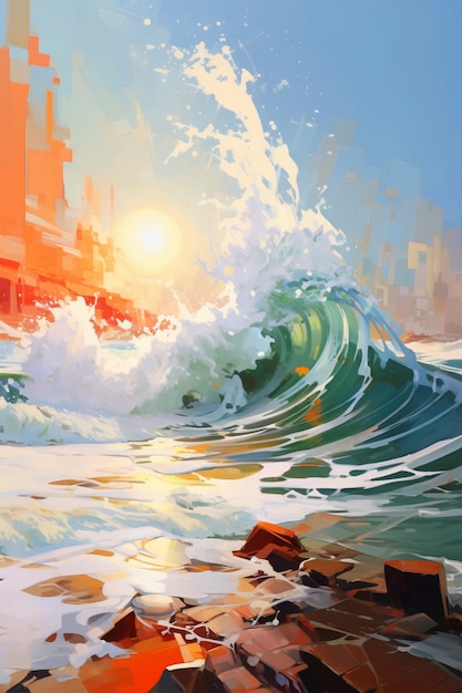 Sea landscape with digital art style