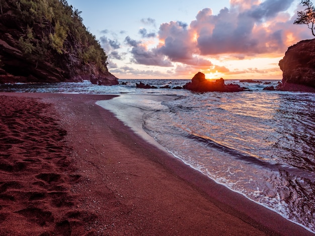 Sea Waves Crashing on Shore during Sunset