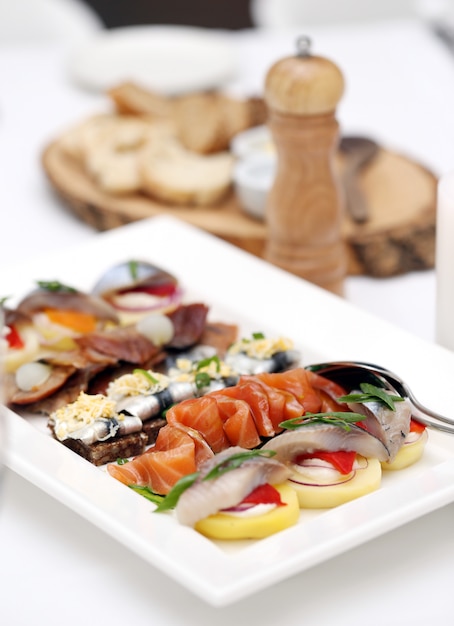 Seafood at a dining table