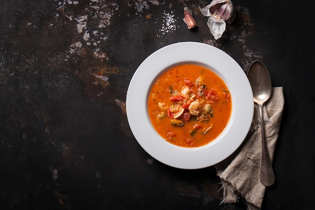 Seafood dish seen from above