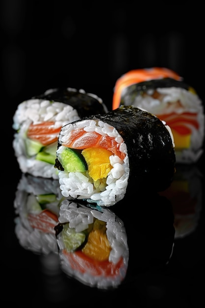 Free Photo seafood sushi dish with details and simple black background