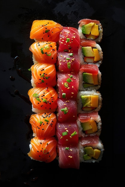 Free Photo seafood sushi dish with details and simple black background