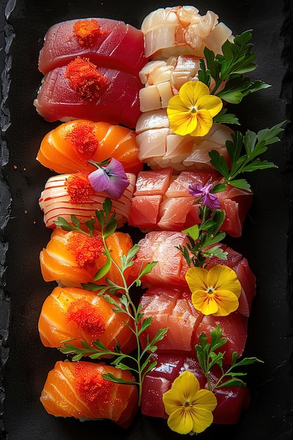 Free Photo seafood sushi dish with details and simple black background