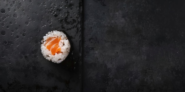 Seafood sushi dish with details and simple black background