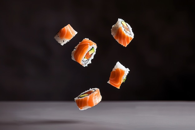 Free Photo seafood sushi dish with details and simple black background