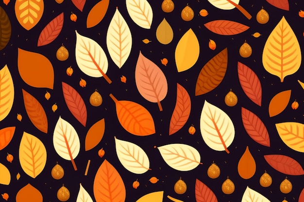 Free Photo a seamless pattern with autumn leaves on a dark background.