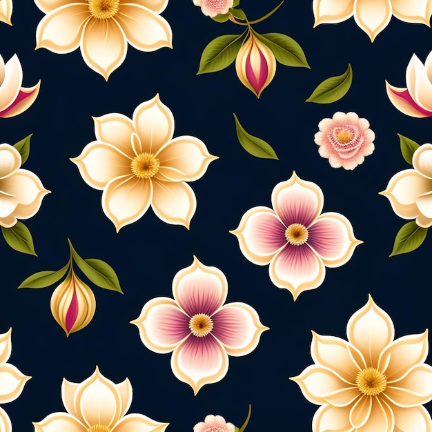 Free Photo a seamless pattern with flowers on a dark blue background.