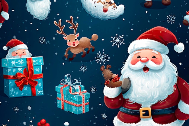 Free photo seamless pattern with santa claus snowman and snowflakesfor wallpapers wrapping or cards