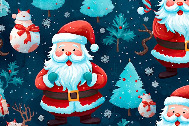 Free photo seamless pattern with santa claus snowman and snowflakesfor wallpapers wrapping or cards