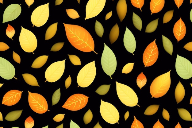 Free Photo a seamless pattern with yellow and green leaves on a black background.