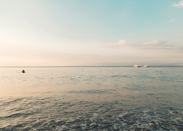 Seascape in sunset lights