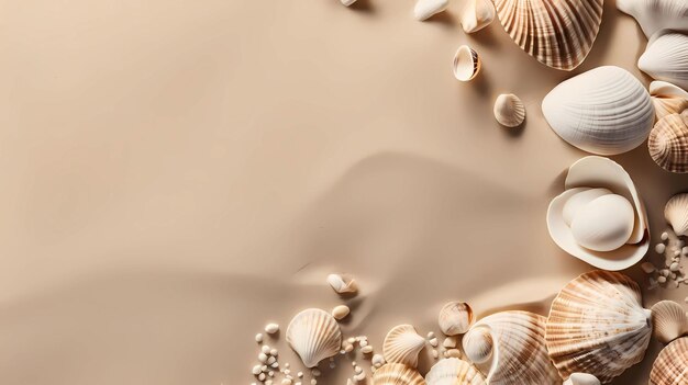 seashell on a brown sand background with copy space