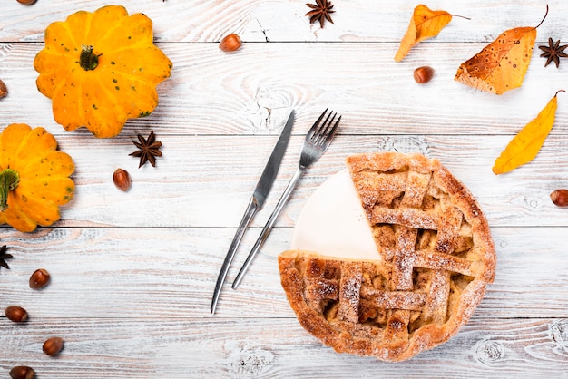 Seasonal background with appetizing pie