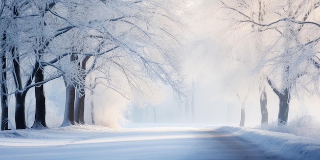 Free photo a secluded winter road shrouded in snow and mist