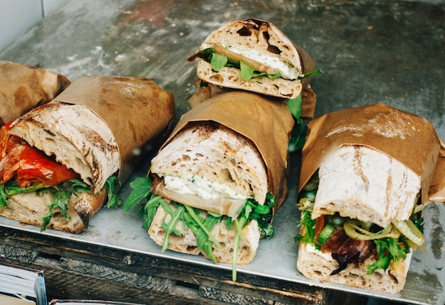 Free photo selection of healthy sandwiches on a tray