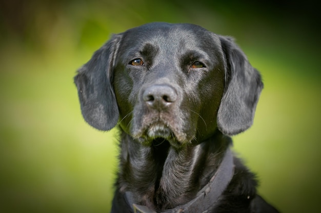 Selective focus shot of a black Labrador Retriever