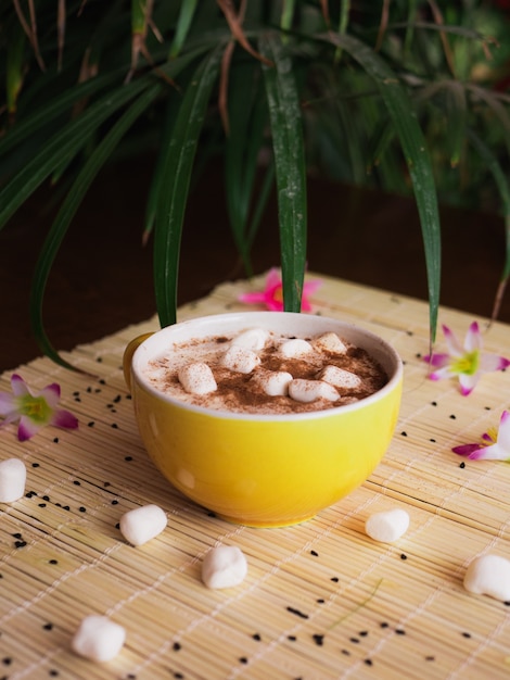 Free photo selective focus shot of delicious hot chocolate in a cup with marshmallows