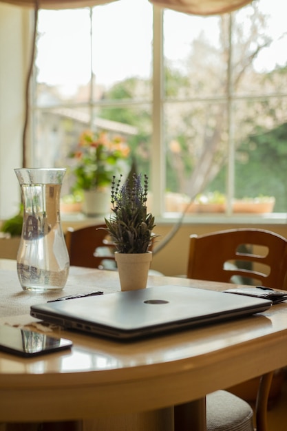 Selective focus shot of indoor amenities with blurry window