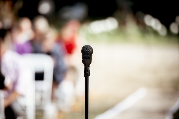 Free Photo selective focus shot of a microphone on the stage outdoors