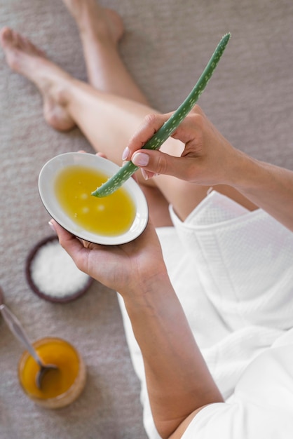 Self care concept with aloe vera remedy