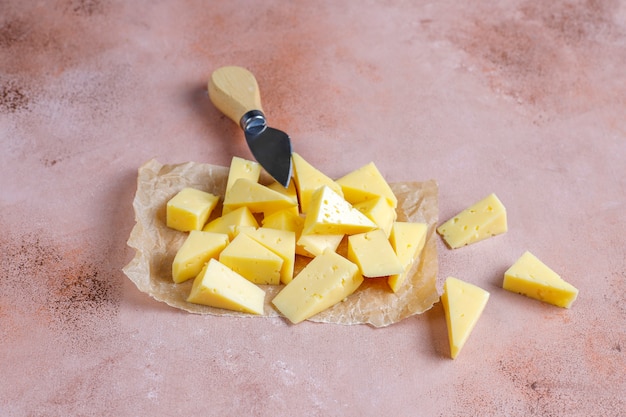 Semi-hard tilsiter cheese sliced.