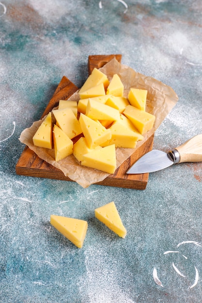 Semi-hard tilsiter cheese sliced.