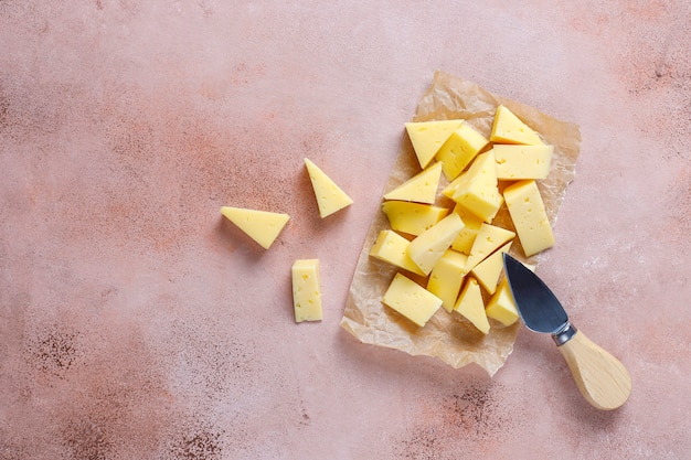 Semi-hard tilsiter cheese sliced.