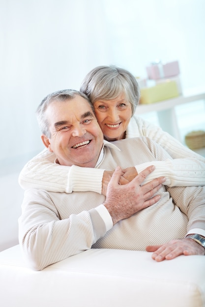 Senior couple joking and laughing