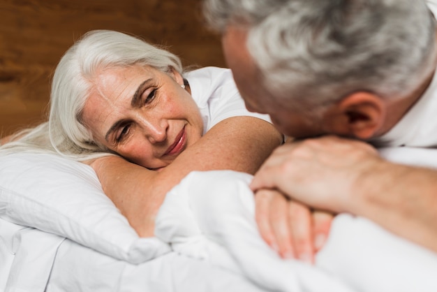 Senior couple spending valentines day at home