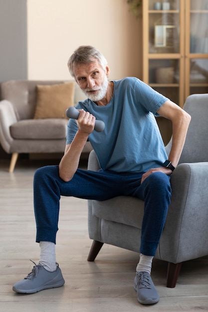 Senior male training at home