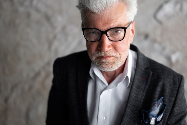 Senior man looking elegant and posing in suit