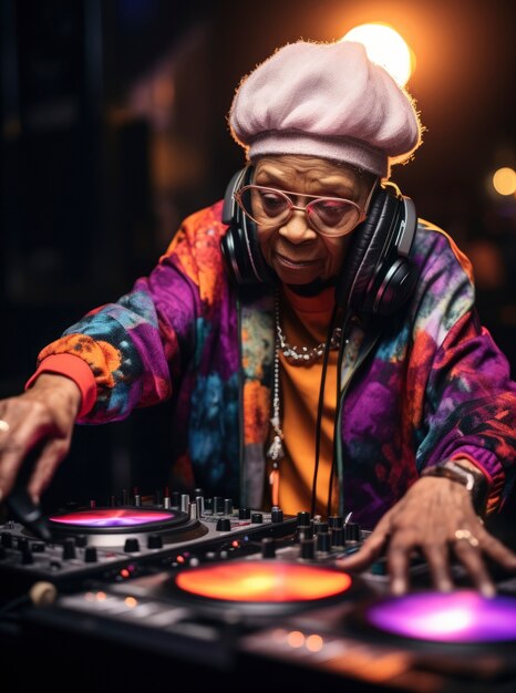 Senior person djing at the club