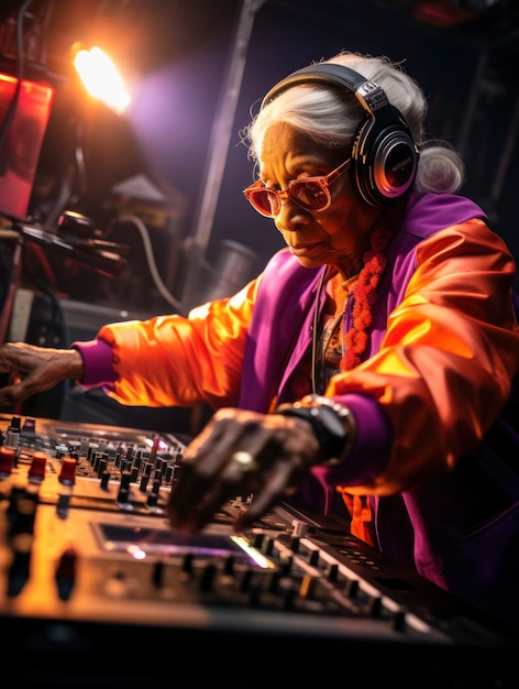 Senior person djing at the club