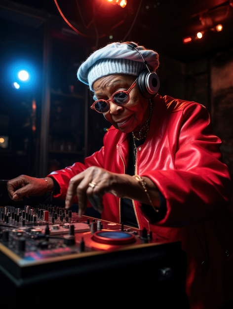 Senior person djing at the club