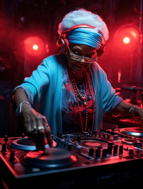 Senior person djing at the club