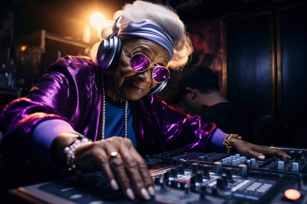 Senior person djing at the club