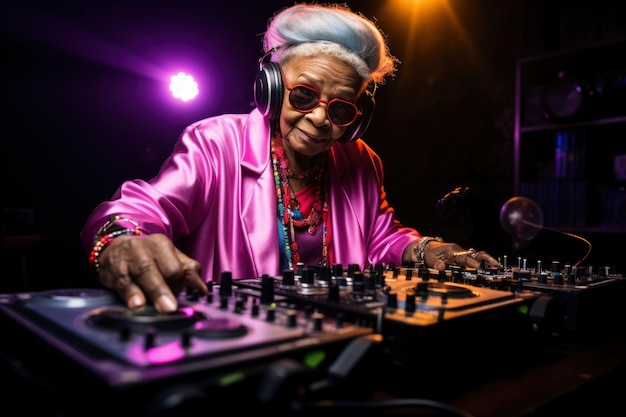 Senior person djing at the club