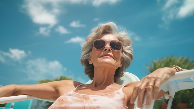 Senior woman relaxing at the beach in summer