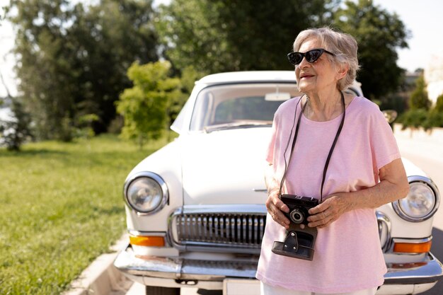 Senior woman traveling alone