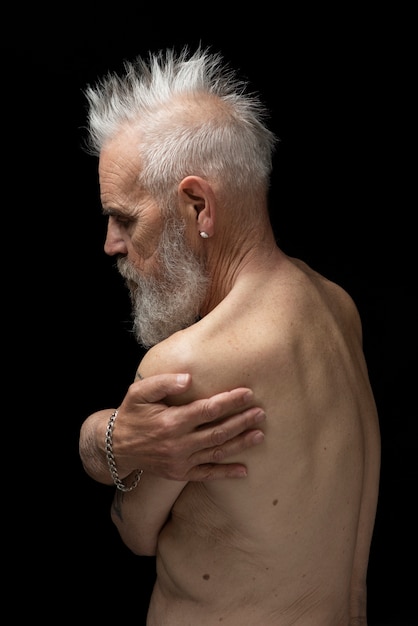 Sensitive old man portrait in studio