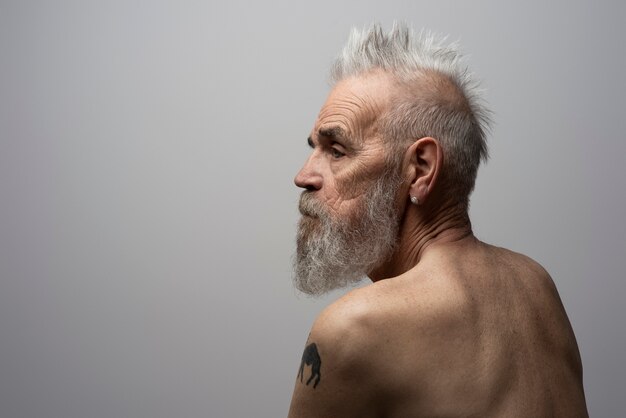 Sensitive old man portrait in studio