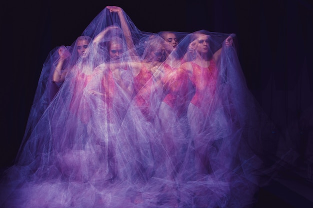 Sensual and emotional dance of beautiful ballerina through the veil