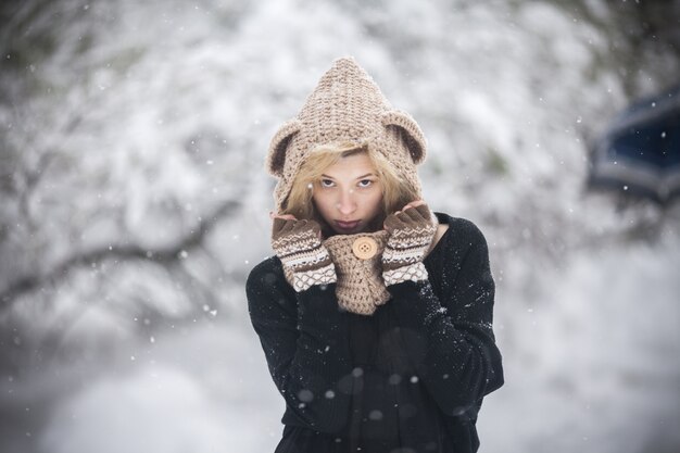 Sensual woman in winter clothes