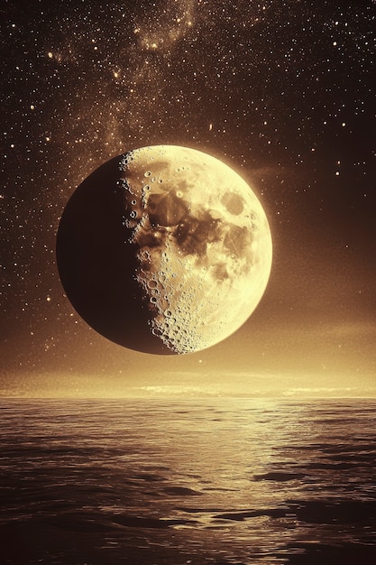 Free photo sepia style effect with moon phase in the night sky