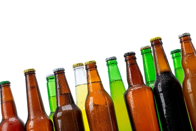 Set of beer bottles isolated