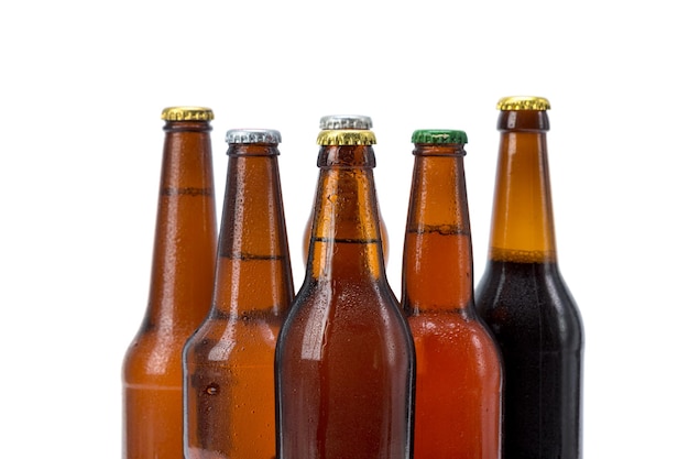 Set of beer bottles isolated