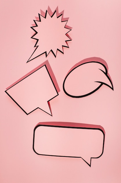 Set of black border speech bubble on pink background