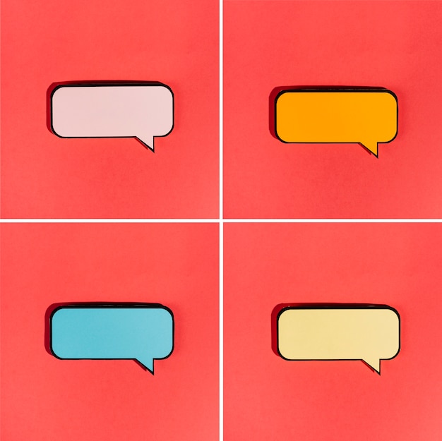 Free photo set of blank colorful speech bubble on red background